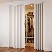 60" W x 80" H PVC Accordion Folding Door, Double Opening No Floor Track Sliding Partition Door, Waterproof Privacy Foldable Door for Closet, Laundry, Kitchen, Bedroom, White