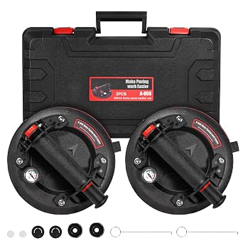 Glass Suction Cups 8-inch Heavy Duty Hand-held Glass Lifter 600LBS Load Capacity Powerful Industrial Suction Cups with Pressure Gauge for Ttransport Glass Window Tile with Carry Box