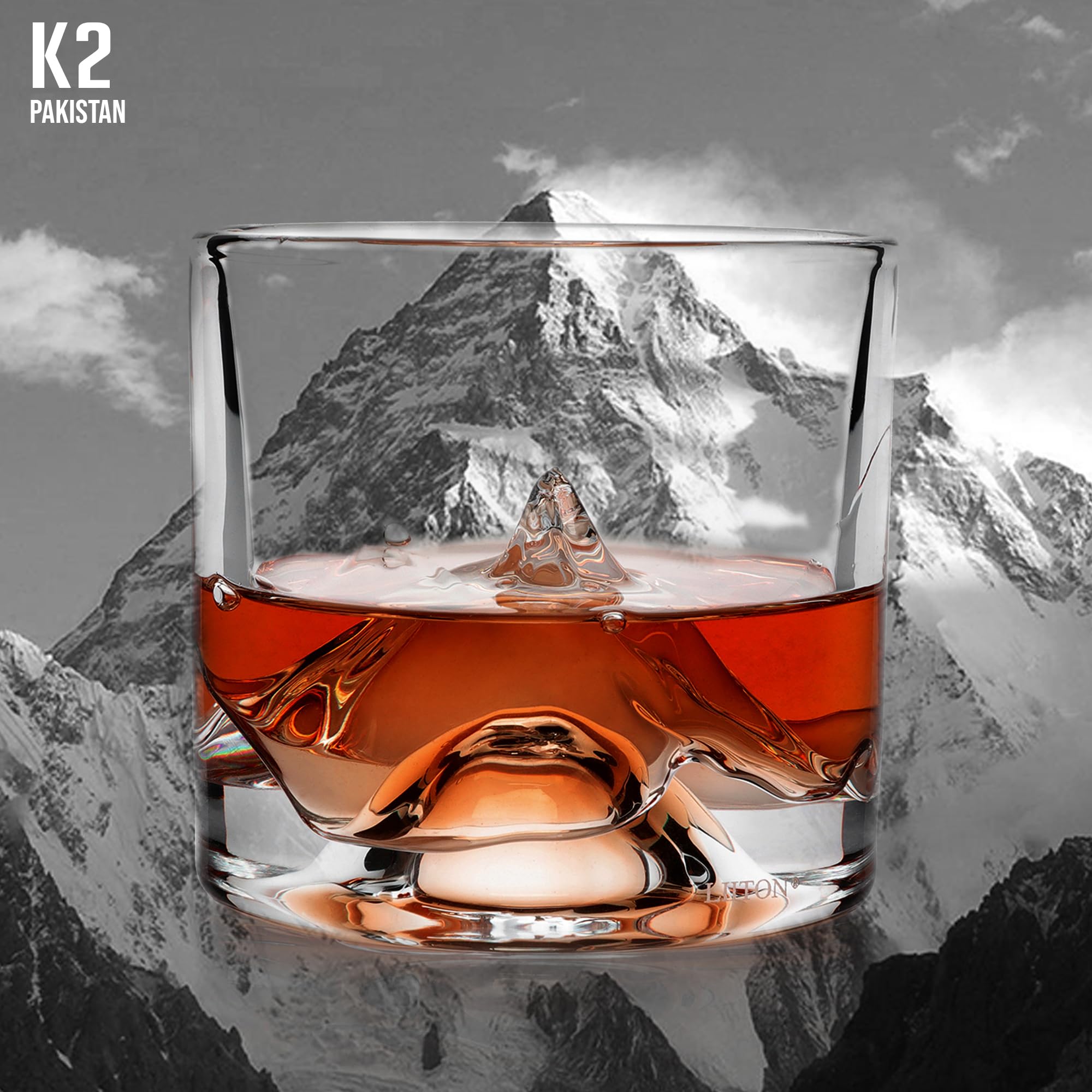 LIITON K2 Lot de 2 verres à bourbon en cristal de montagne népalais, cadeau de luxe lourd congelable pour homme, garçon d'honneur, 283,5 g