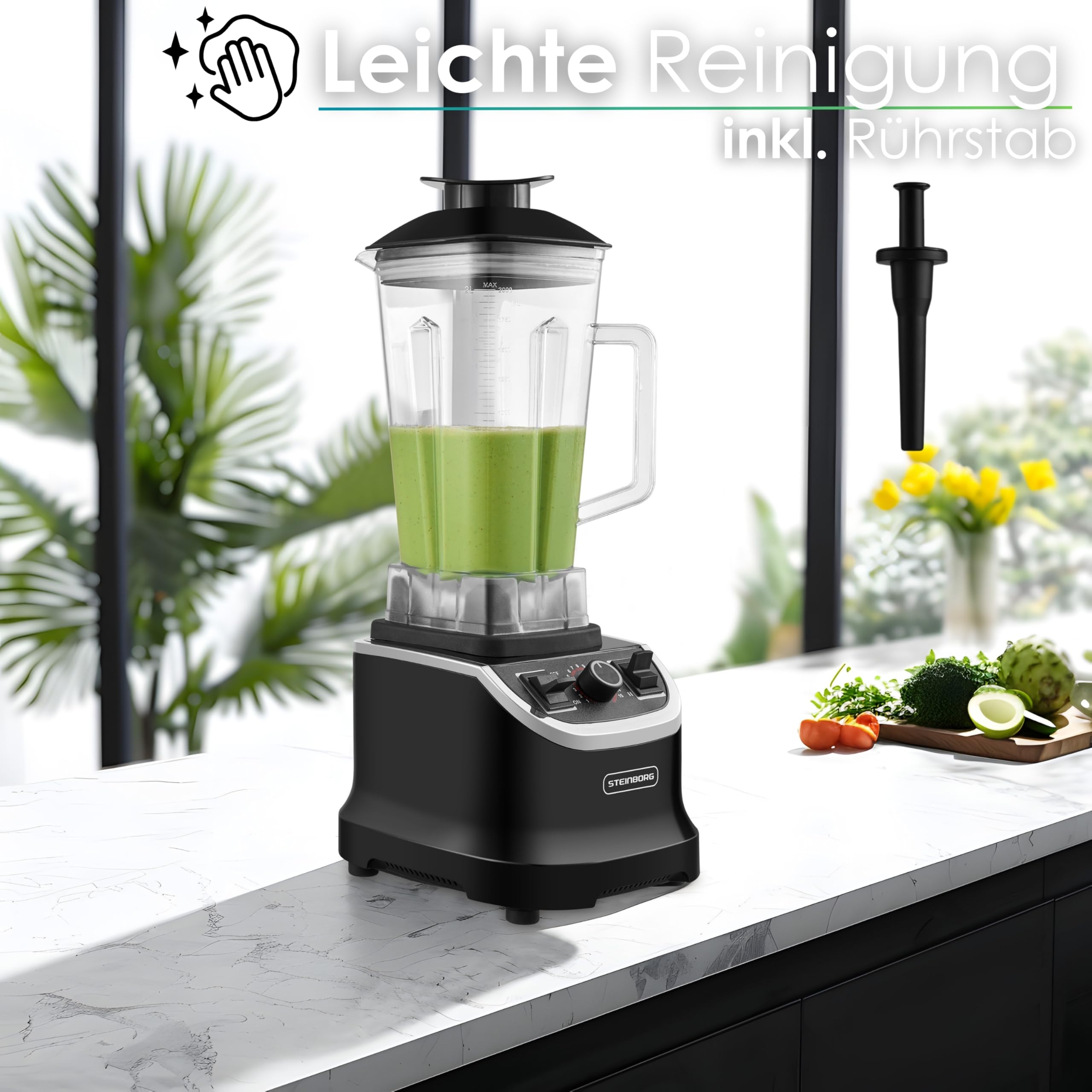 Hochleistungsmixer Professioneller Standmixer 2L BPA Frei Smoothie Maker Gastro Universalmixer Power Profi Mixer Küchenmixer Blender Multifunktionsmixer Multi Zerkleinerer 1.500W 28.000 U/min.