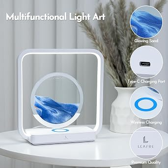 Quicksand Table Lamp | Ambient Night Light with 3-Color Mode Touch Control | Moving Sand Light Art & Aesthetic Home Decor (Sapphire Blue)