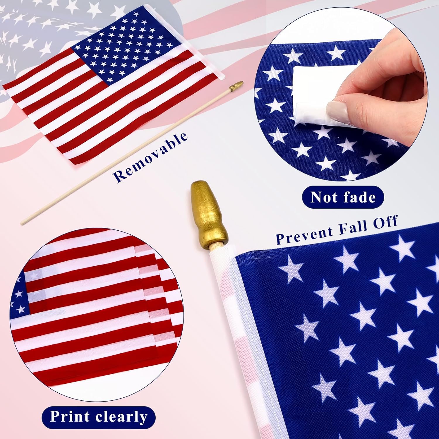 Shimeyao Handheld American Flag Bulk, 8 x 12 Inches US Flags on Stick with Gold Spearhead Decoration Wooden Stick American Flags Set for 4th of July Patriotic Party Memorial Day(250 Pcs)