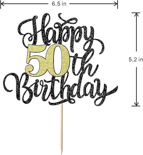 Miniatura 2 de Decoración para tarta de cumpleaños de 50 años, decoración de pastel de cumpleaños con purpurina negra y dorada, suministros de decoración de fiesta