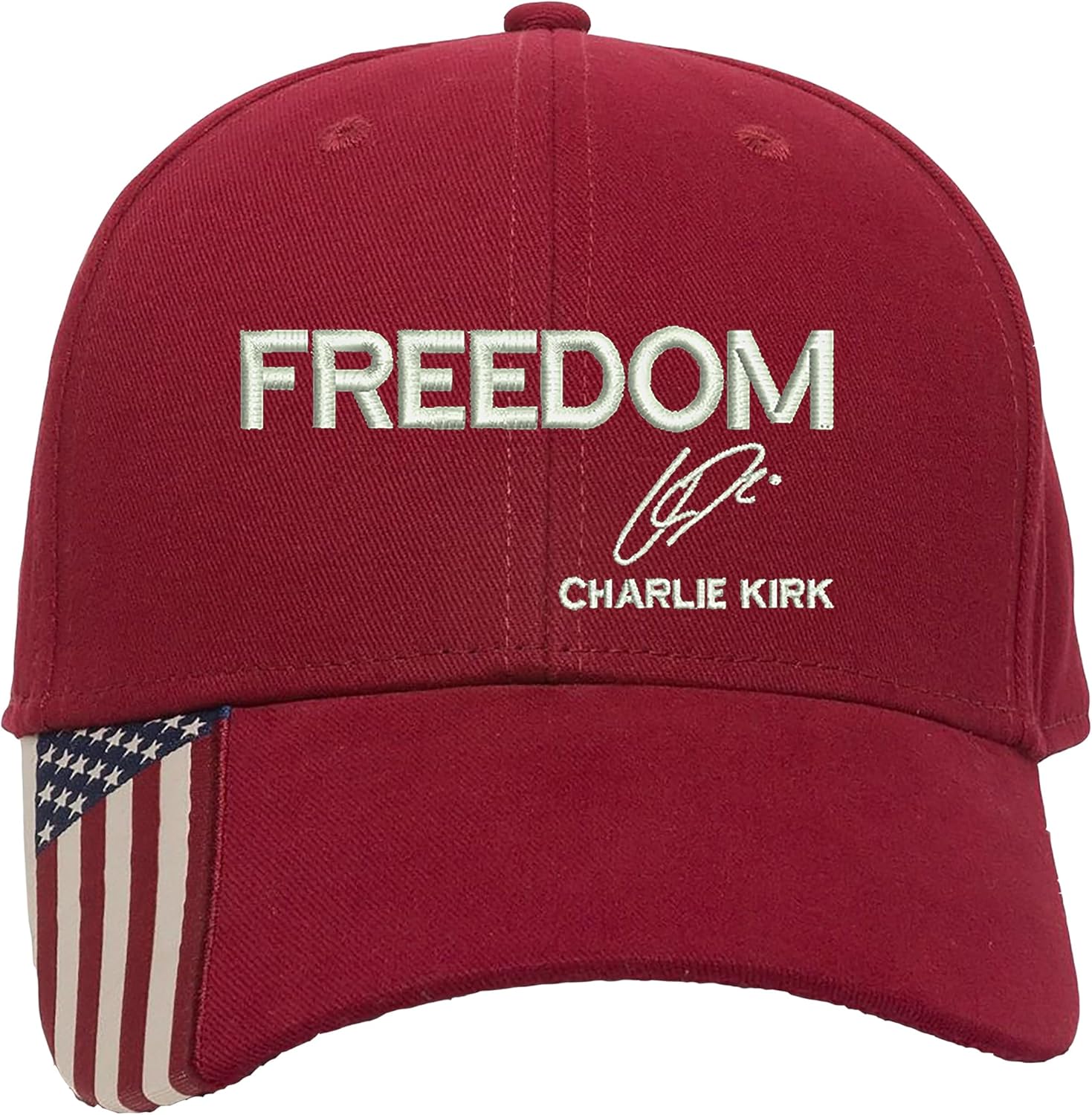 Freedom Charlie Kirk Signature Embroidered Hat with USA Flag on Brim for Men