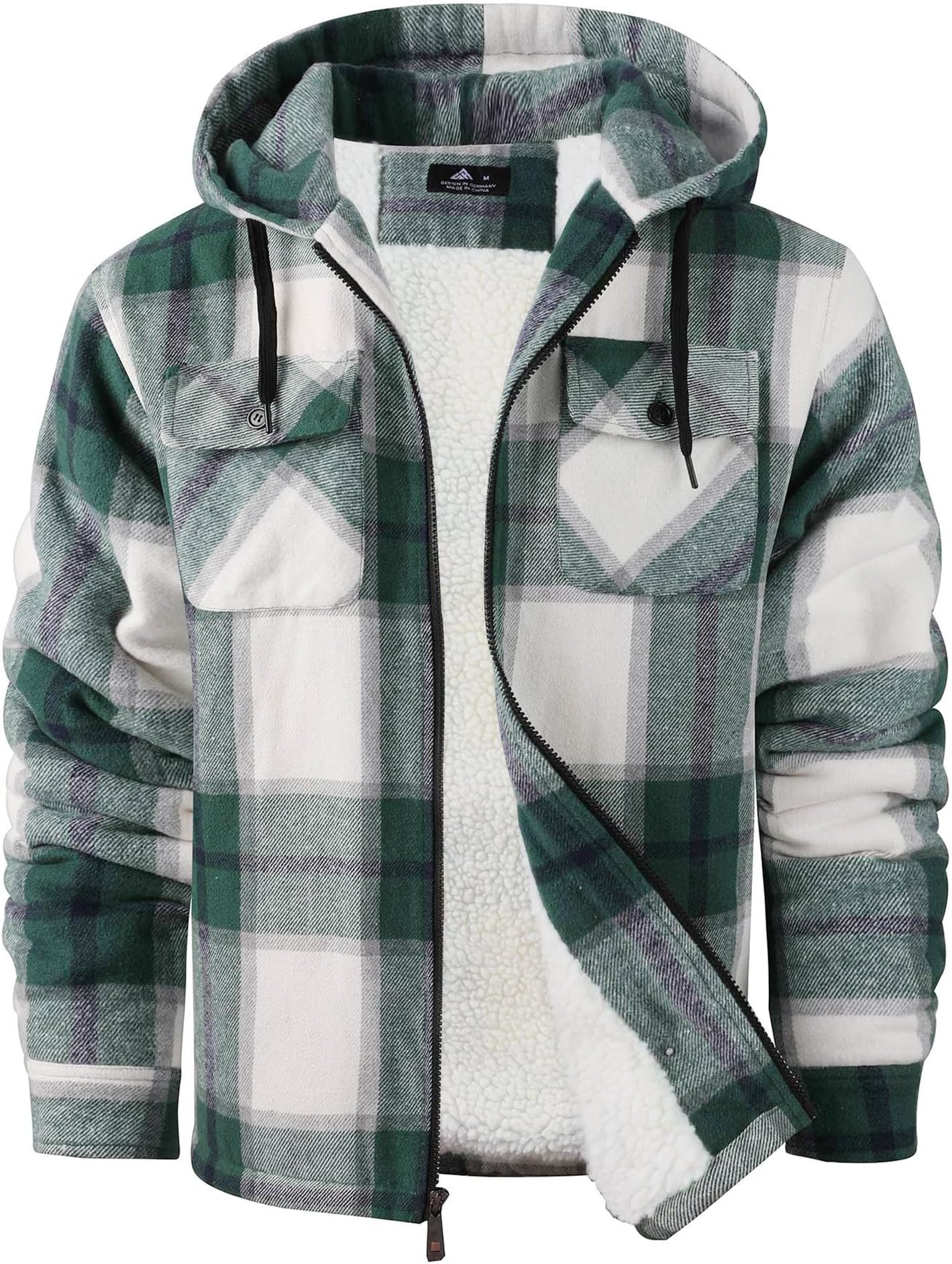 Men's Flannel Shirt Jacket Fleece Sherpa Lined Plaid Jackets Coat Full Zip Up Hoodie Winter Outwear