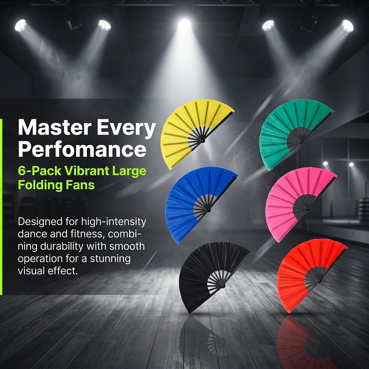 6 Pack Bulk Large Folding Silk Hand Fans, Chinese Kung Fu Tai Chi Handheld Fans, Durable Lightweight Foldable Fans for Wedding Party Favors, Dancing, Events, Home Decor - 6 Vibrant Colors image 2
