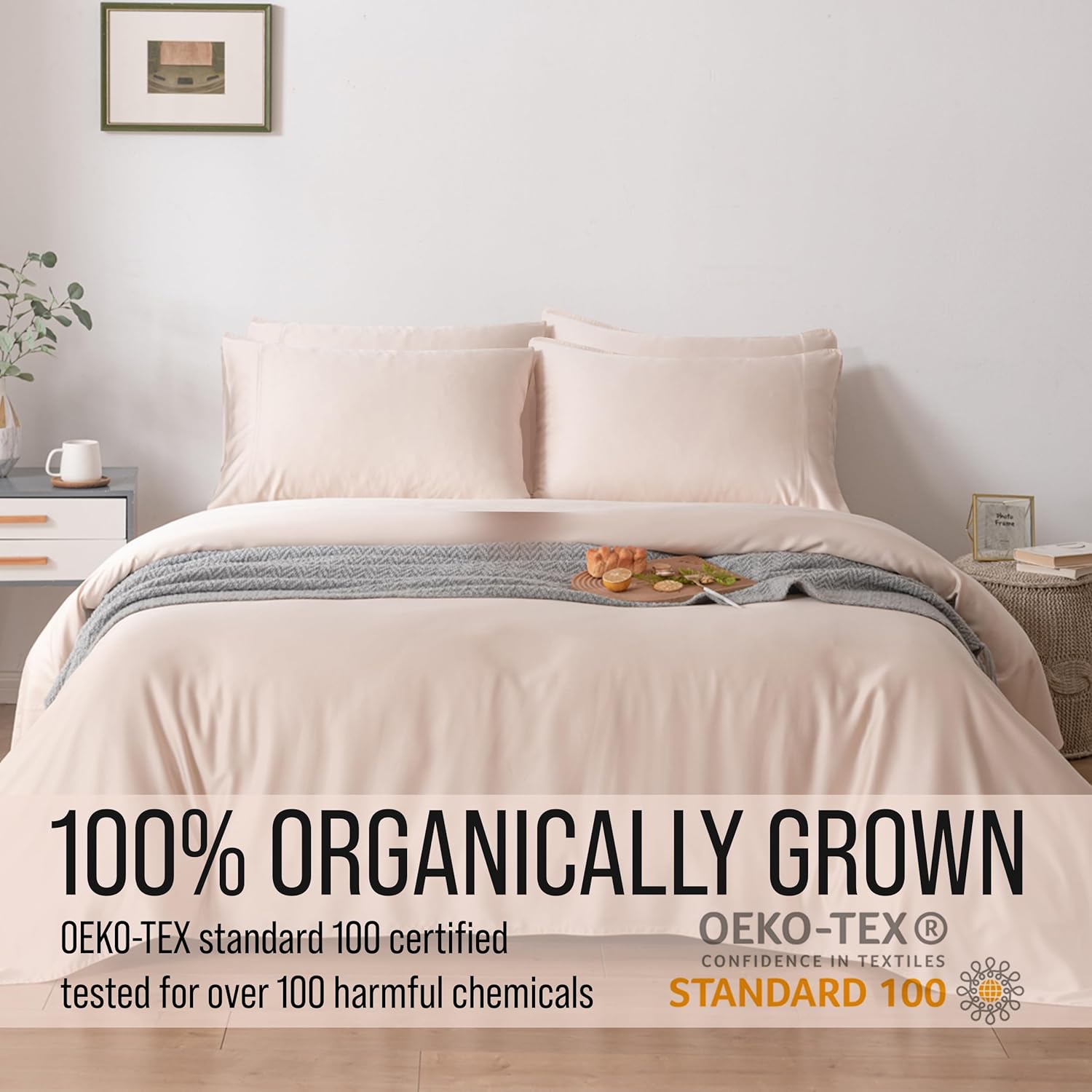 Bella Coterie 6 Piece Luxury Bamboo Viscose Queen Size Sheet Set | 100% Organically Grown | Cooling for Hot Sleepers | 18" Deep Pocket | Soft & Hypoallergenic | 4 Pillowcases [Champagne]