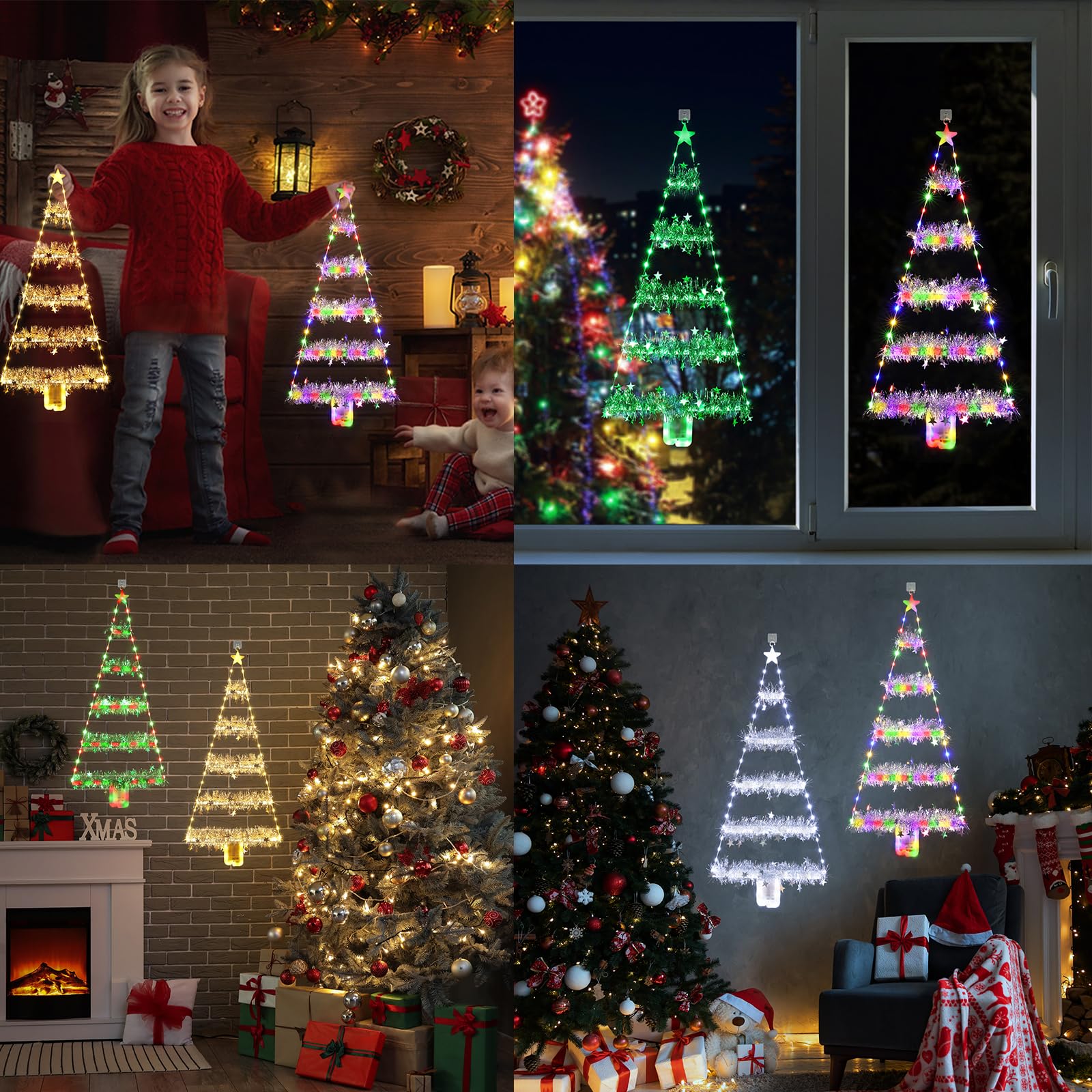 Geemoo Luci Decorazioni Natalizie con 81 cm LED Albero di Natale, Luci Natale a Batteria con, Orpelli, Timer, 8 Modalità, Luci Addobbi Natale Interno ed Esterno per Finestre, Porta, Regalo (Verde)