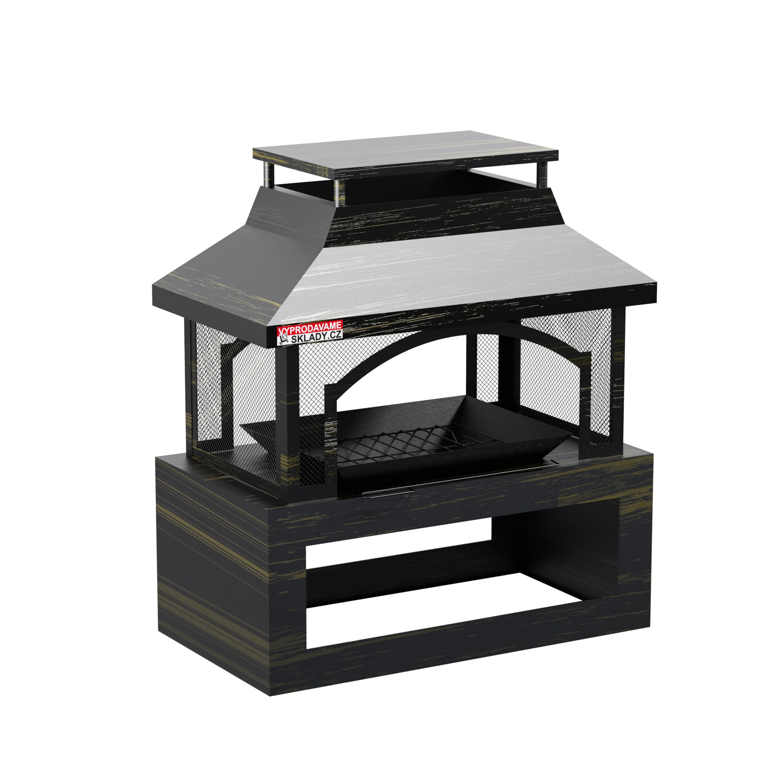 Feuerschale Metall mit Abdeckung 94 cm – Fire Pit Schwarz, Große Feuerstelle Garten & Terrasse, Wetterfest mit Regenschutz, Stabil & Tragbar, Outdoor Feuerkorb Modern