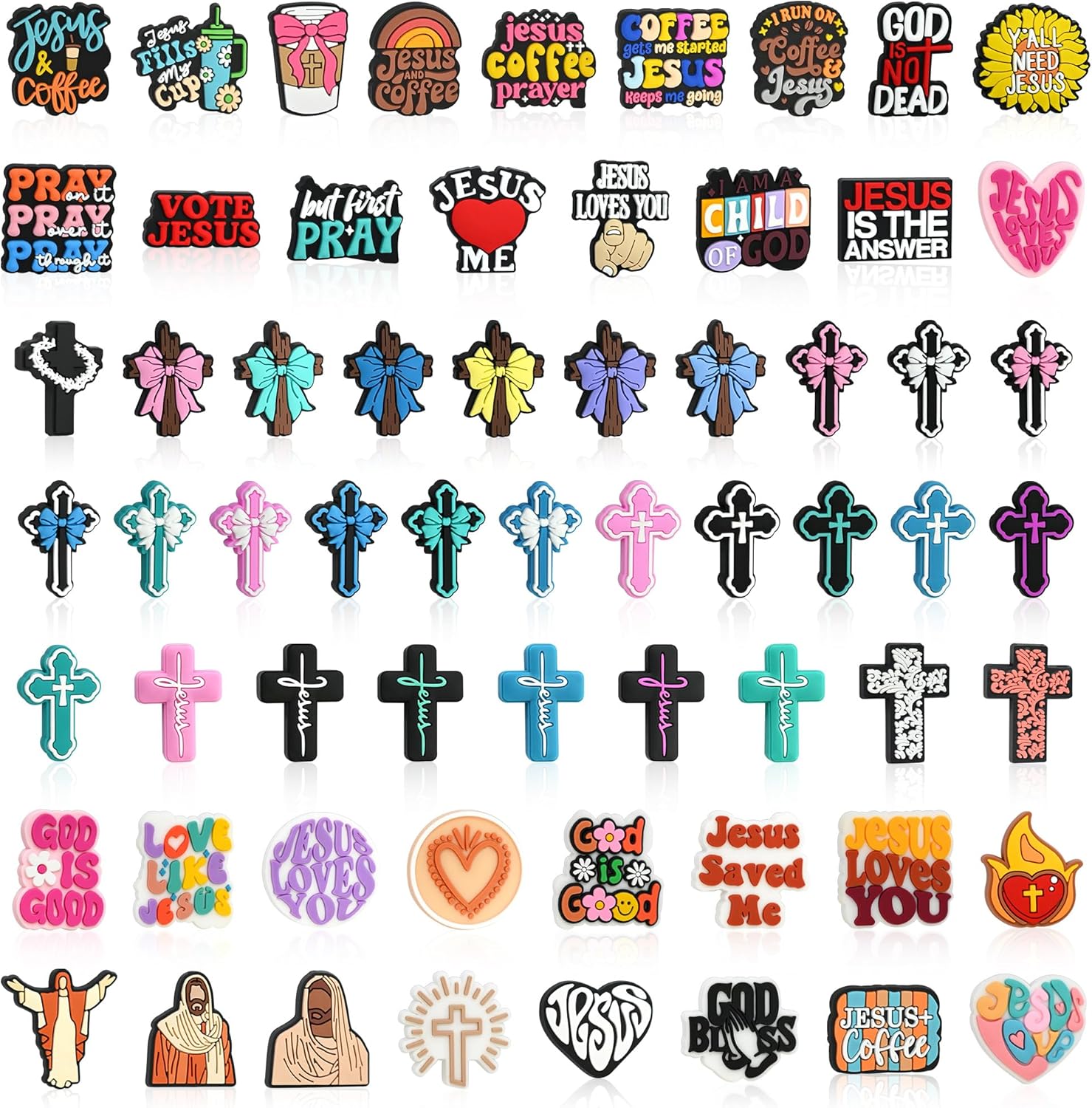 Silicone Focal Beads Bulk,63PCS Different Jesus Focal Beads for Pens/Necklace/Keychains/Bracelets Christian Gifts