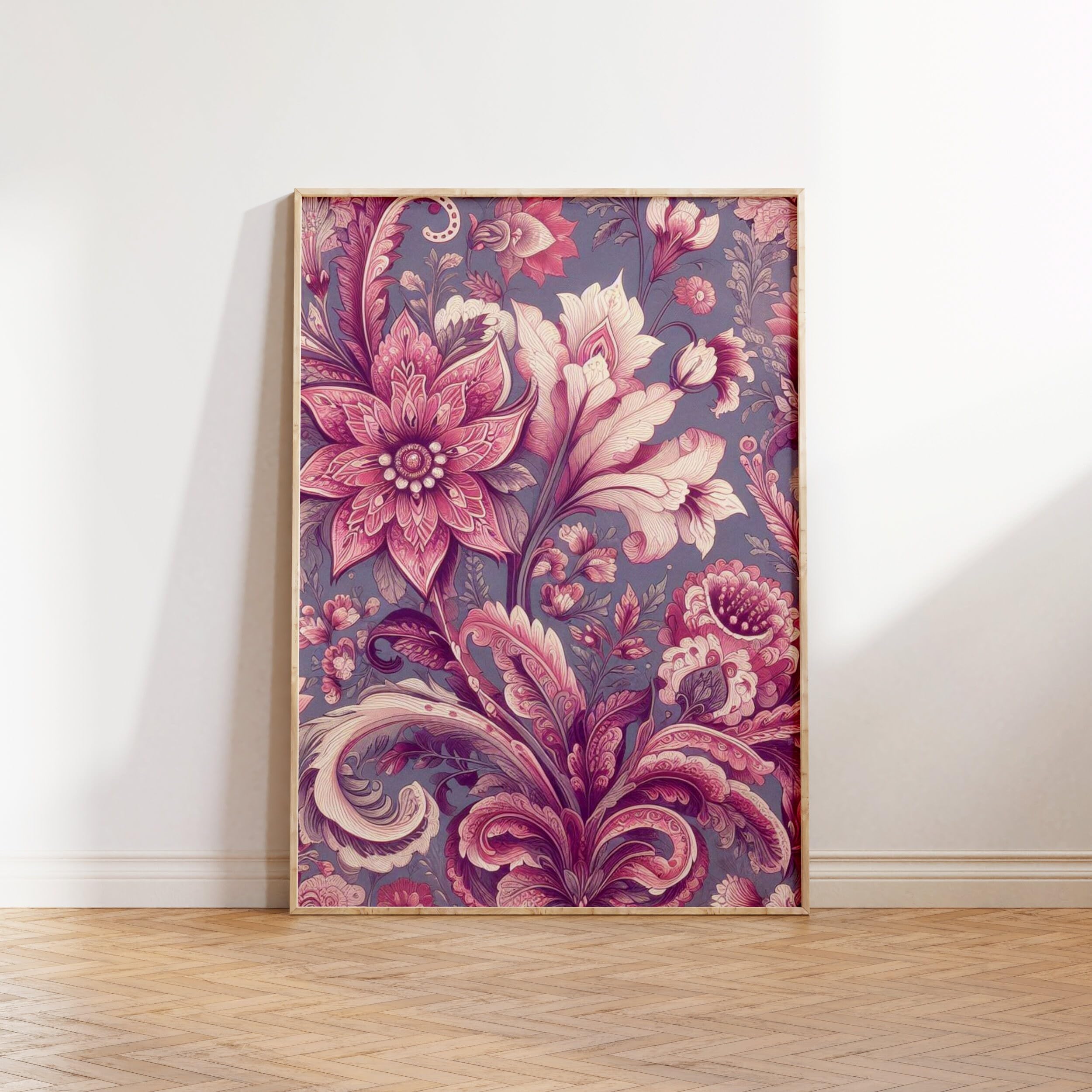 Purple Indian Floral Print, Poster, Flower Wall Art Vintage Cultural Print India Decor Traditional Artwork Pichwai Purple Indian Floral Poster Flower,343