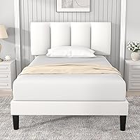 Vista 52 de VECELO - Base de cama tamaño individual con cabecera tapizada, plataforma con soporte de listones de madera de alta resistencia, no necesita somier