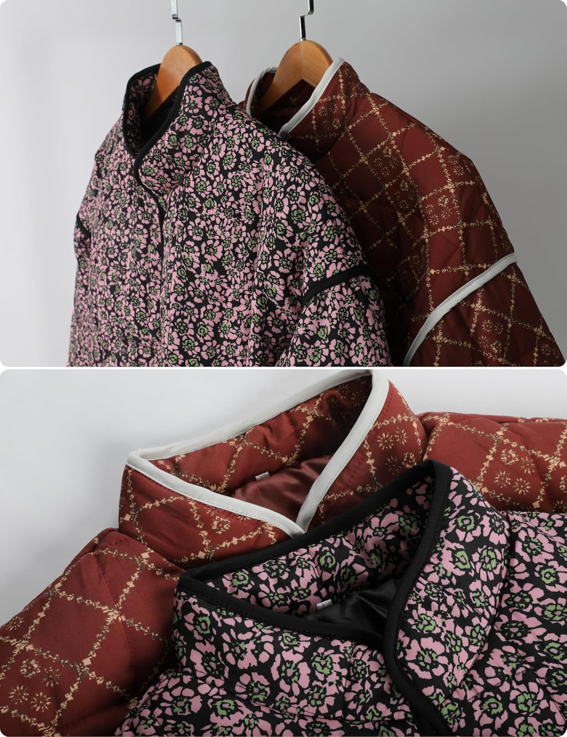 Omoone Women's Cropped Quilted Jacket Floral Printed LightWeight Padded Puffer Cardigan Coat Outwear - Image 4