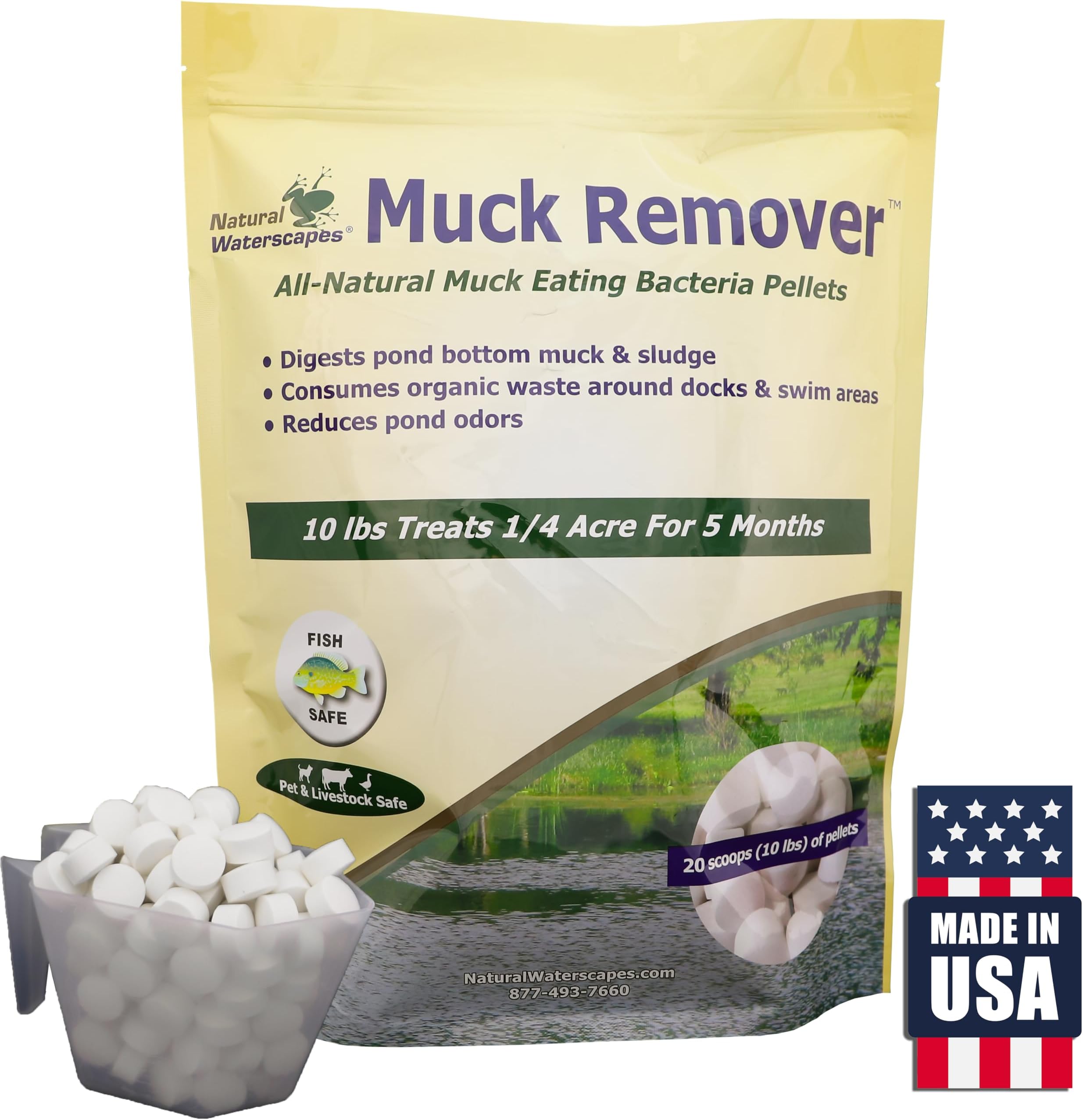Muck Remover Pellets 10 lb Pond Tablets Treats 2.5 Acres - Pond Sludge Remover, Lake Muck Removal