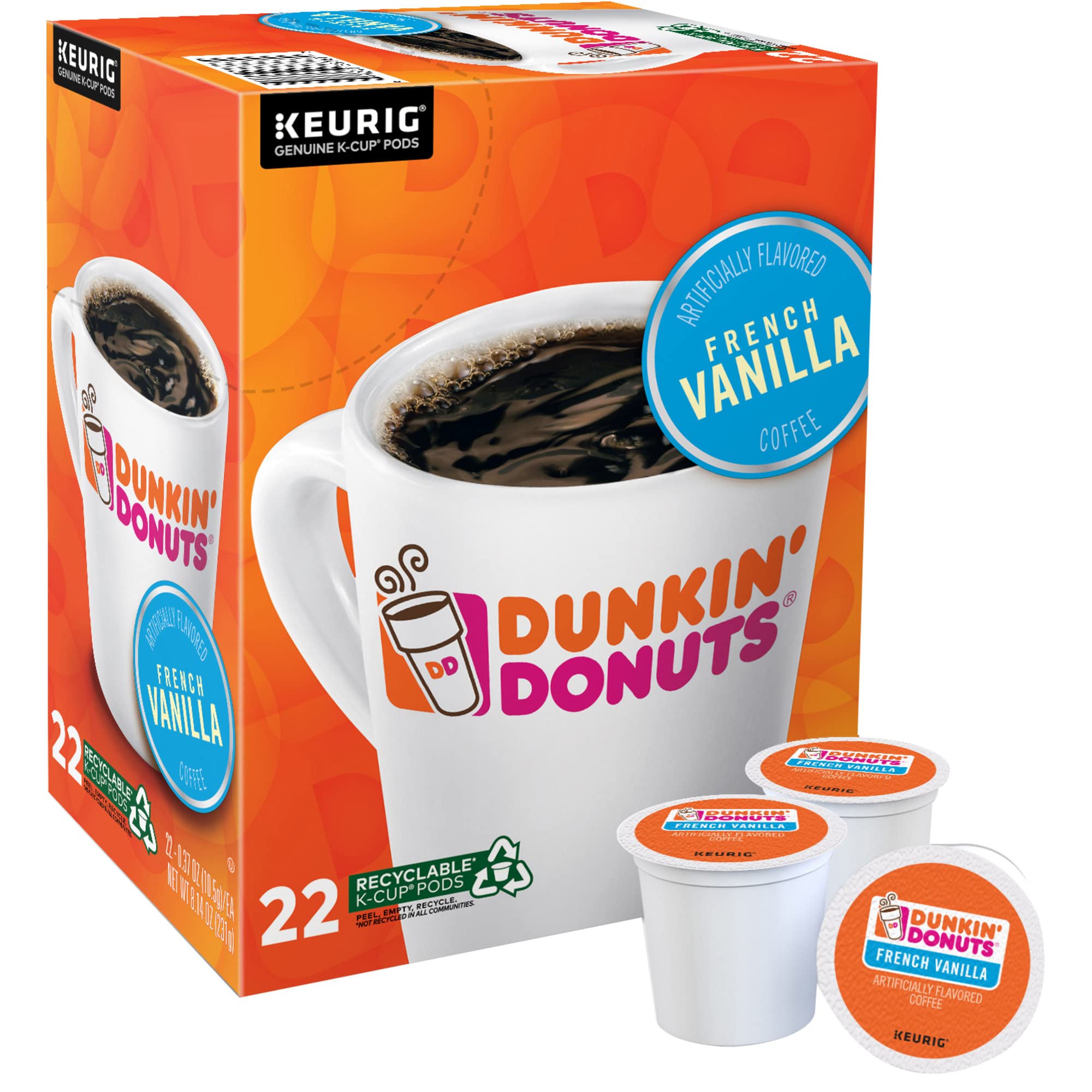 Dunkin' French Vanilla Flavored Coffee, 22 Keurig K-Cup Pods