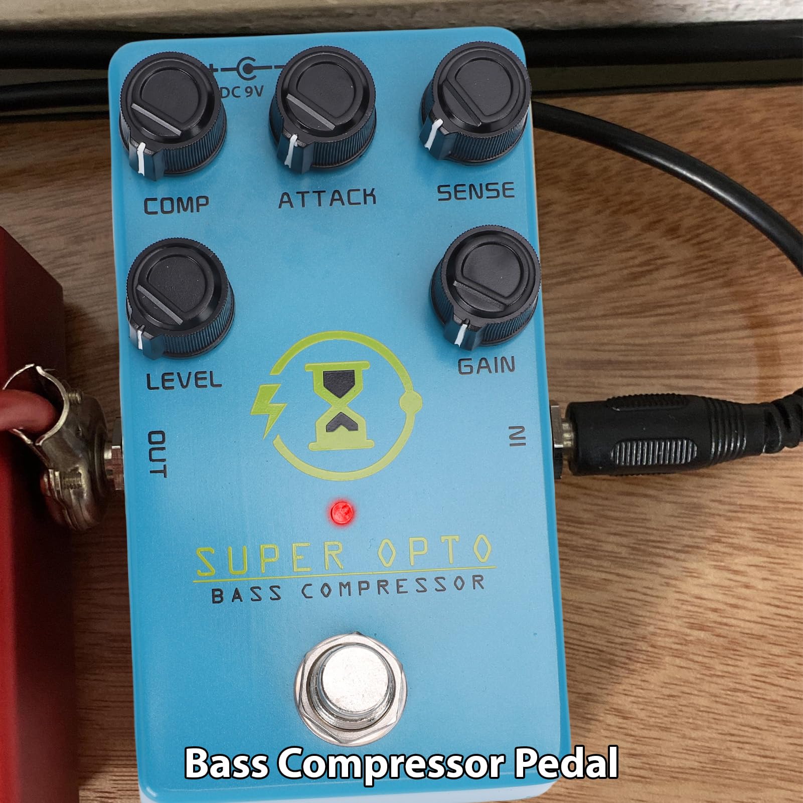 Luocute Pedale Compressore per Basso, Pedale Effetti di Compressione Ottica Analogica True Bypass per Basso Elettrico, Effetti Overdrive di Distorsione per Chitarra con Controlli