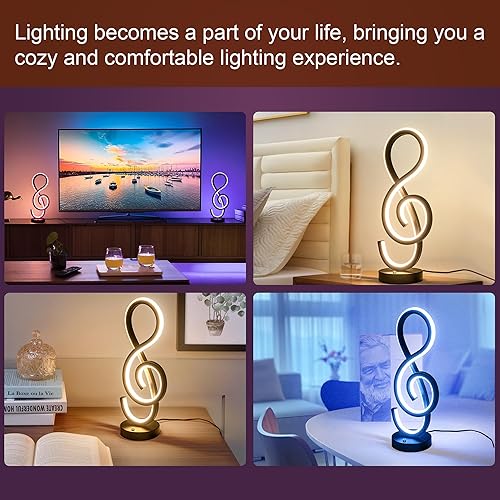 Miniatura 3 de LEIP Lámpara de mesa moderna RGB, lámpara LED en espiral con diseño de nota musical, lámpara de noche negra con 7 colores, 10 modos de luz, lámpara