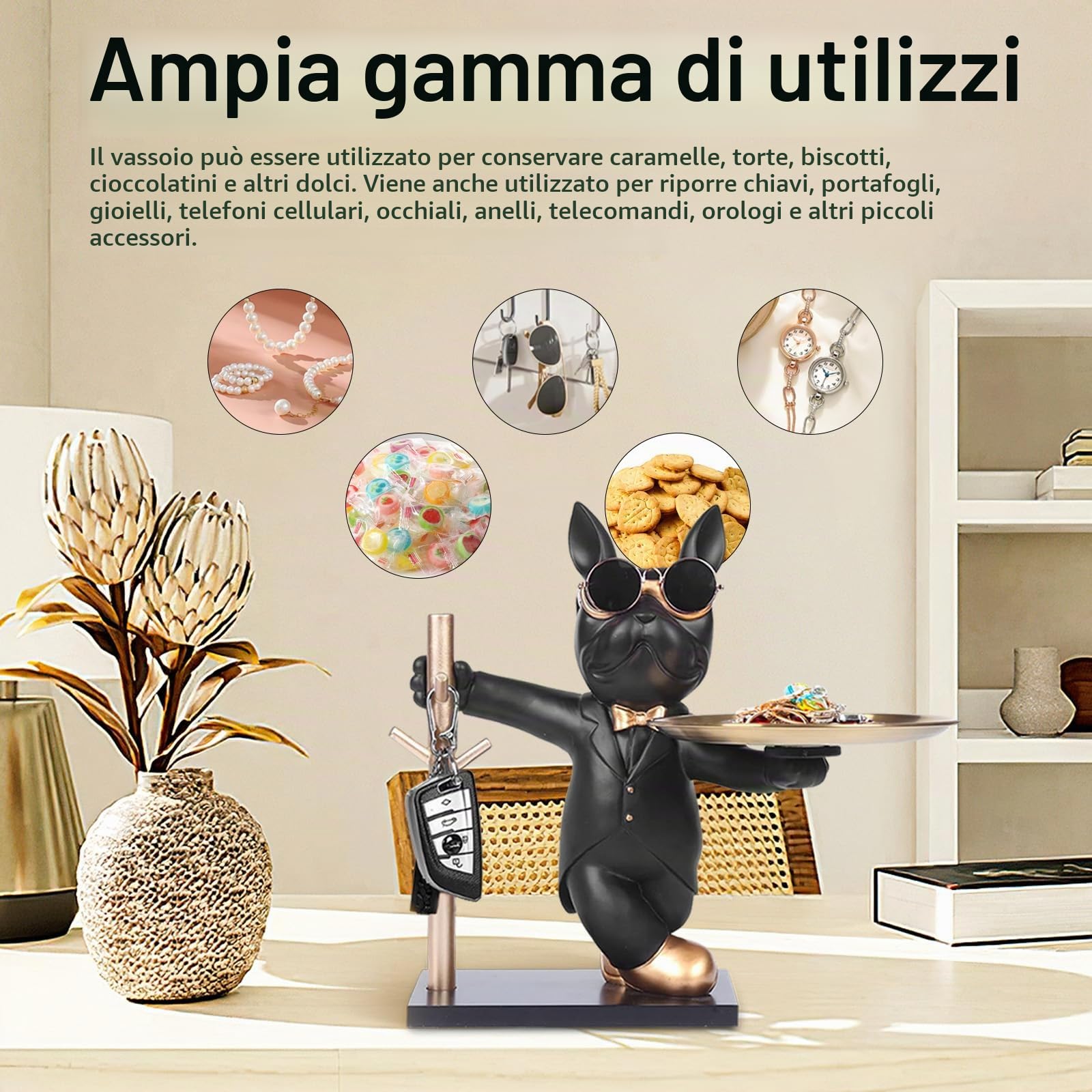 Statua Di Bulldog, Decorazione Di Scultura Di Bulldog Vassoio Di Resina Figura Di Bulldog Scultura Ciotola Per Chiavi Caramelle Gioielli Scatola Di Immagazzinaggio Per Corridoio Soggiorno Ufficio