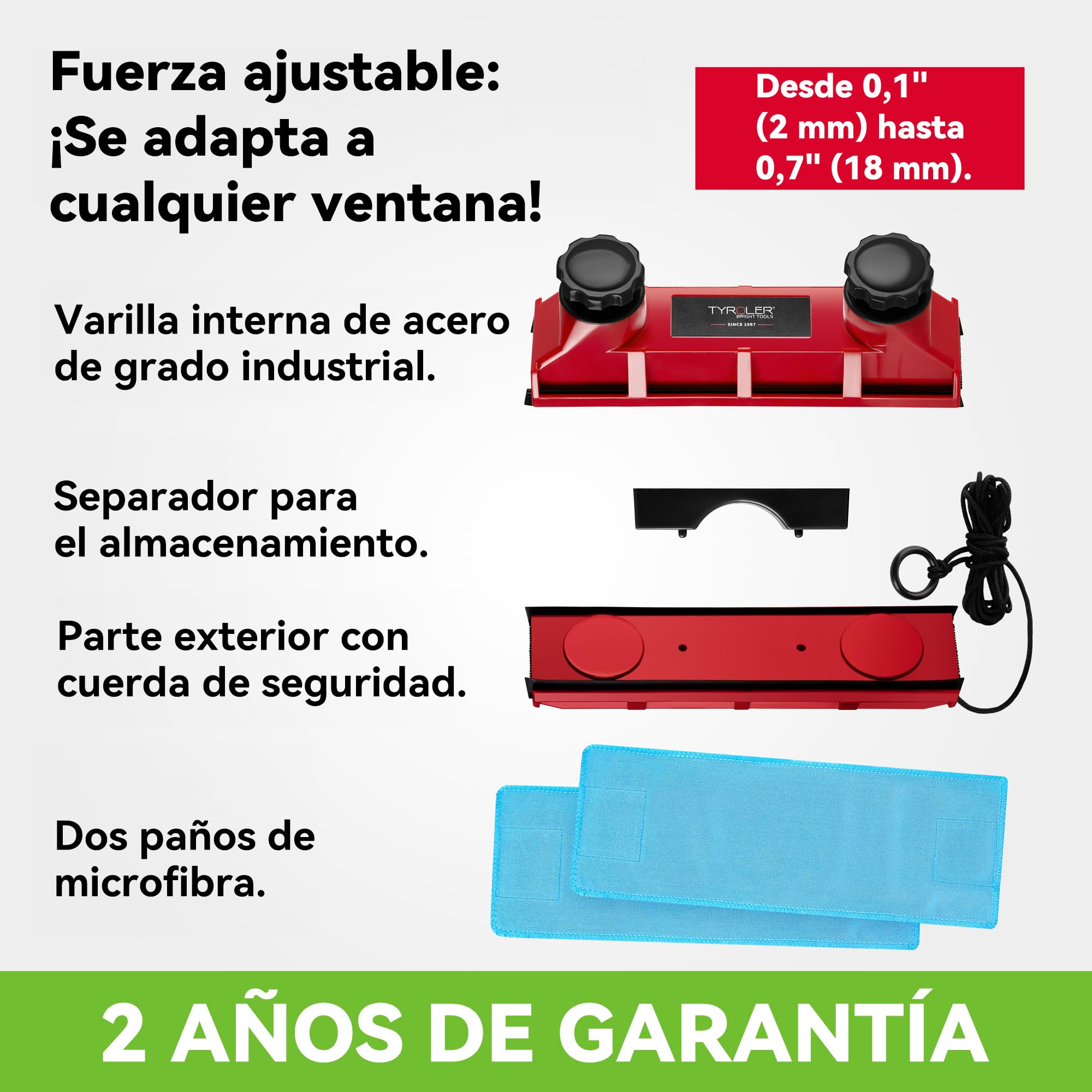 Tyroler Glider D-2 AFC Limpiacristales Magnético Simple o Doble 2-18 mm | Limpiador de Ventanas para Interior y Exterior | Acristalamiento Simple o Doble 2-18 mm | Potencia de Imán Ajustable