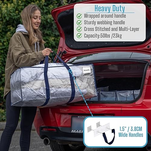 Miniatura 3 de VENO Paquete de 6 bolsas de mudanza y cubos grandes de almacenamiento de Navidad con tapas. Embalaje esencial para suministros universitarios.