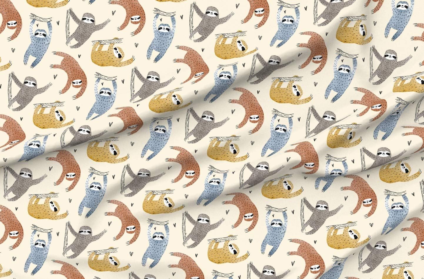 Spoonflower Fabric - Watercolor Sloths Safari Animals Gender Neutral Valentine's Love Printed on Petal Signature Cotton Fabric by The Yard - Sewing Quilting Apparel Crafts Decor