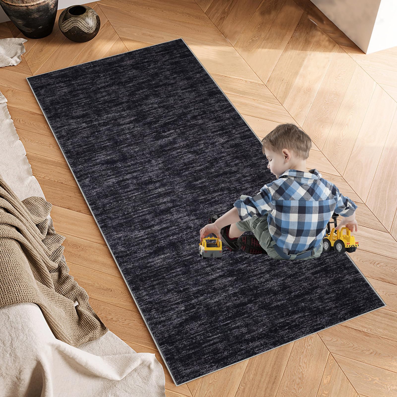 Tapis Couloir Long Tapis Cuisine Devant Evier Antidérapant et Lavable 70 x 280 cm Tapis d'entrée Interieur Paillasson Noir Tapis de Couloir Tapis de Passage pour Salon, Entrée, Chambre