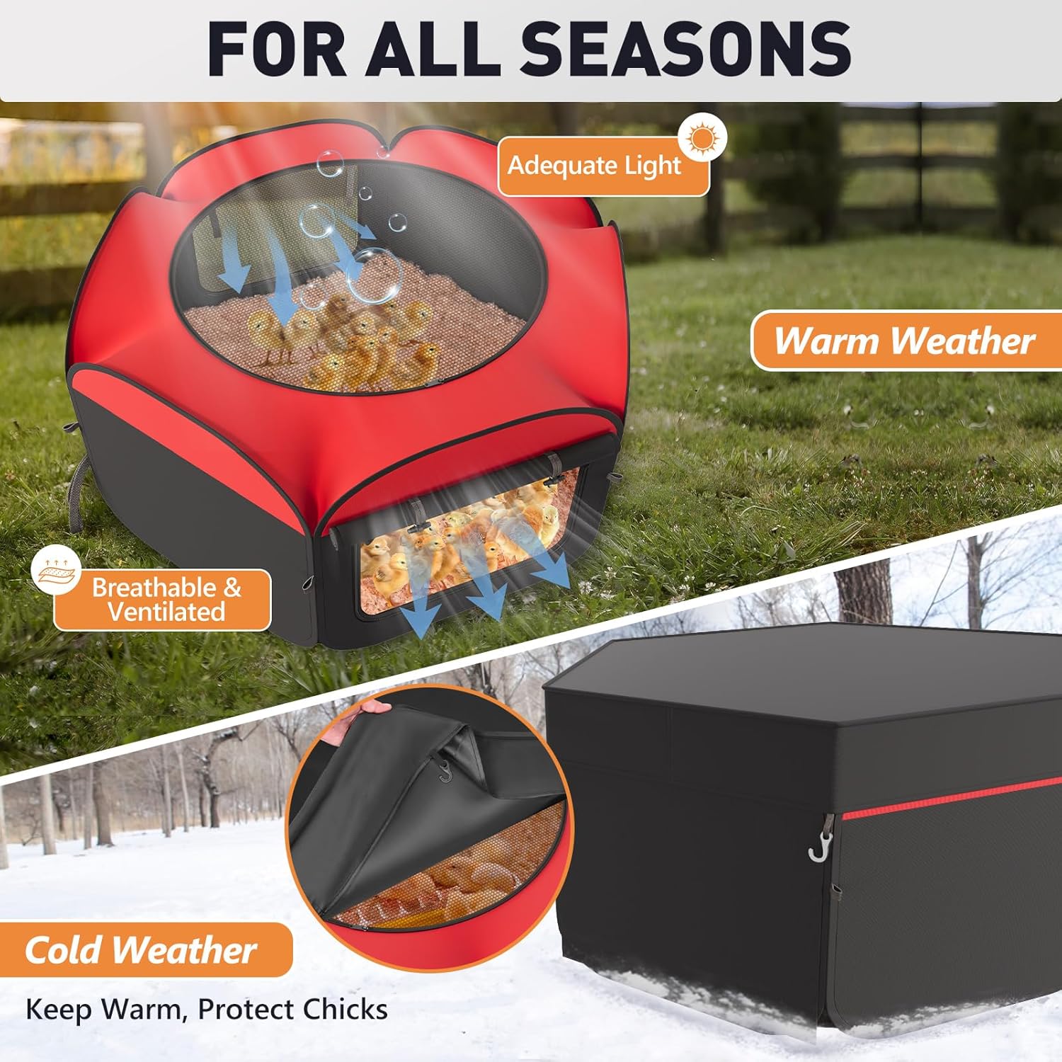 Chicken Brooder with Cover - Dual Door Collapsible Large Brooder Box for Chicks Starter Kit, Sturdy Baby Chicken Coop Chick Enclosure Tent, Chick Brooder Pen for Chick, Duck and Quail