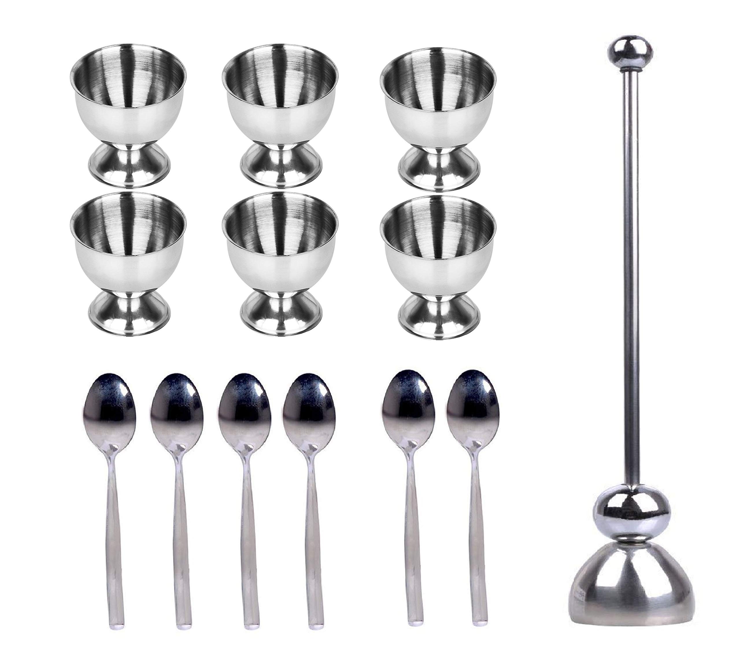 Egg Topper Cracker, Egg Spoons, Egg Holders, Soft Boiled Egg Tool Set 12 Pack - Stainless Steel (6 Egg Cups Set)