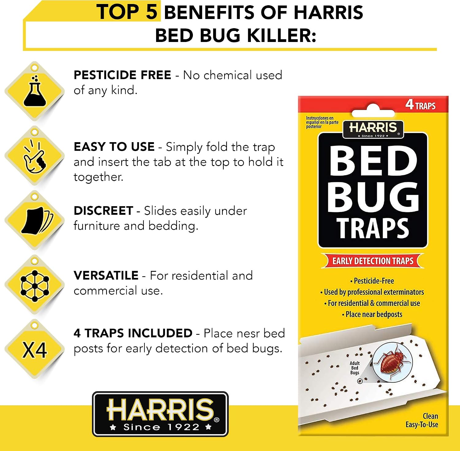 HARRIS Bed Bug Killer Value Bundle Kit - 32oz Bed Bug Killer, 16oz Aerosol Spray, 4oz Bed Bug Powder w/Brush, 4-Pack Bed Bug Detection Glue Traps and Bed Bug Bite Relief Gel