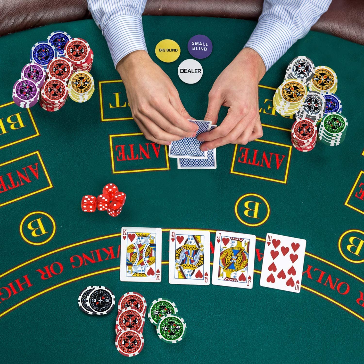 LARS360 Pokerkoffer mit 500 Laser Pokerchips, 11,5g Abschließbar Pokerkarten Zubehör Deluxe Pokerset, Casino Chipszahl, 55,5x20,5x6,4cm, Silber