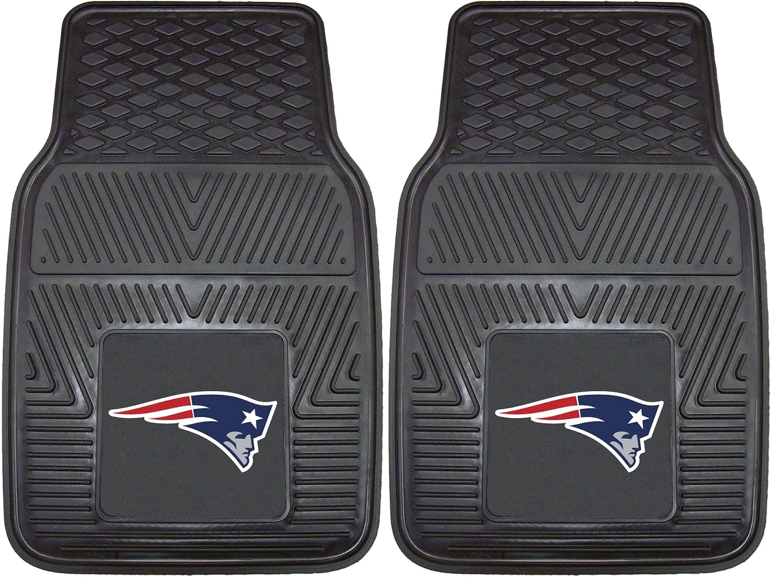 Exclusive Discount 90% Price FANMATS 8754 New England Patriots 2-Piece Heavy Duty Vinyl Car Mat Set, Front Row Floor Mats, All Weather Protection, Universal Fit, Deep Resevoir Design