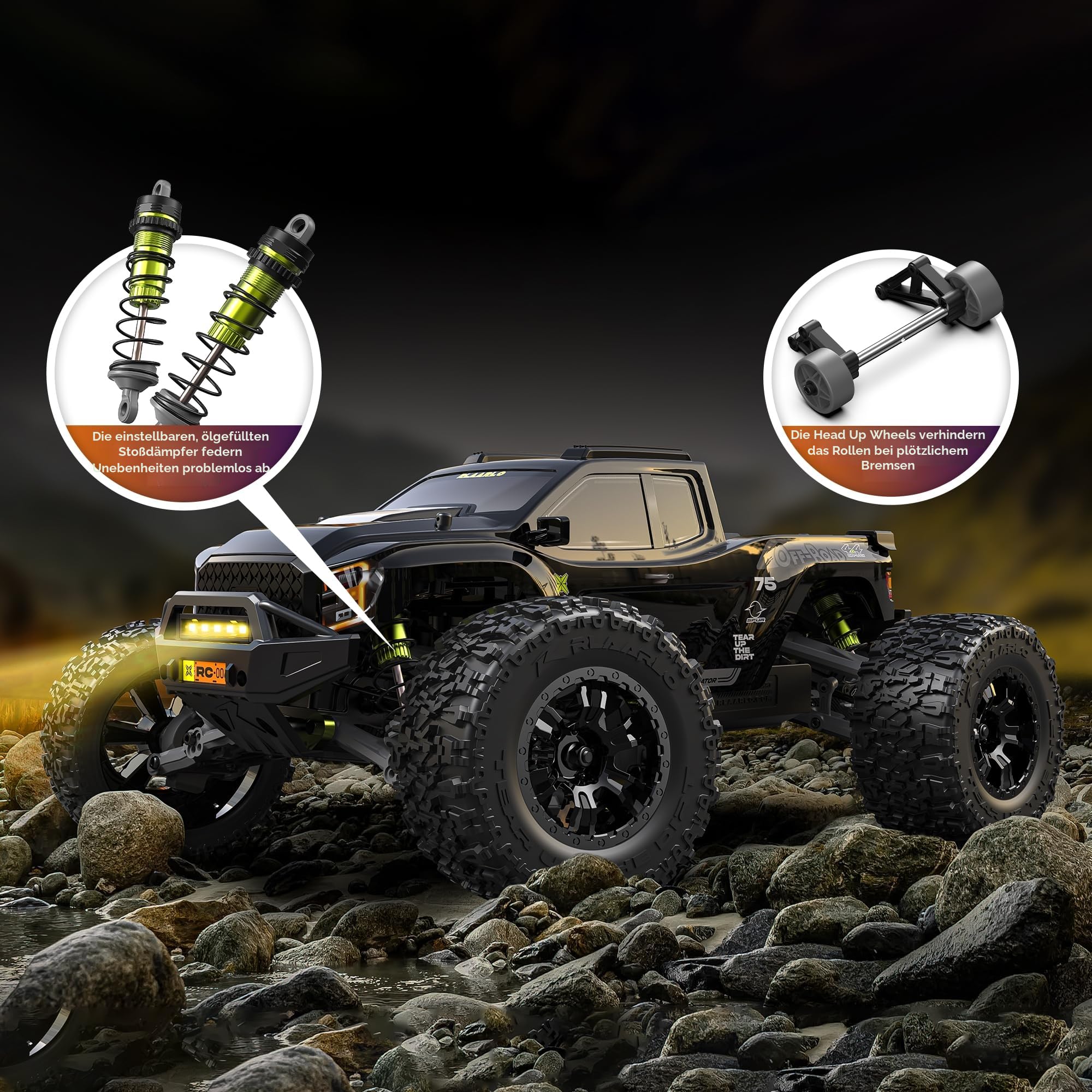 RIAARIO RC Cars Mini 1:10 Brushless RC Car for Adults Max 50 km/h All Terrain Hobby Trucks Electric Off-Road Monster 4WD Remote Control Waterproof with Carbon Fiber