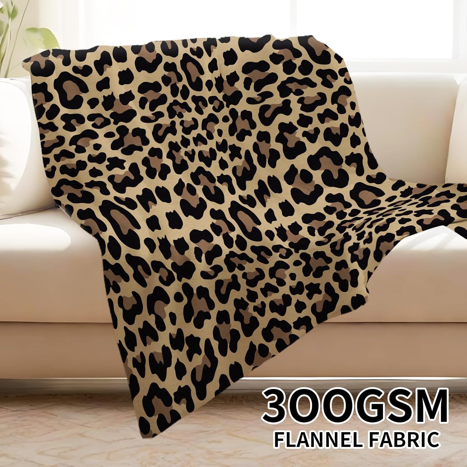 Throw Blanket for Couch, 300GSM Warm Soft Cozy Flannel Blanket, Cute Blanket for All Seasons Bedroom Home Decor Gifts, Brown Cute Leopard 50x60 Inches - Image 5