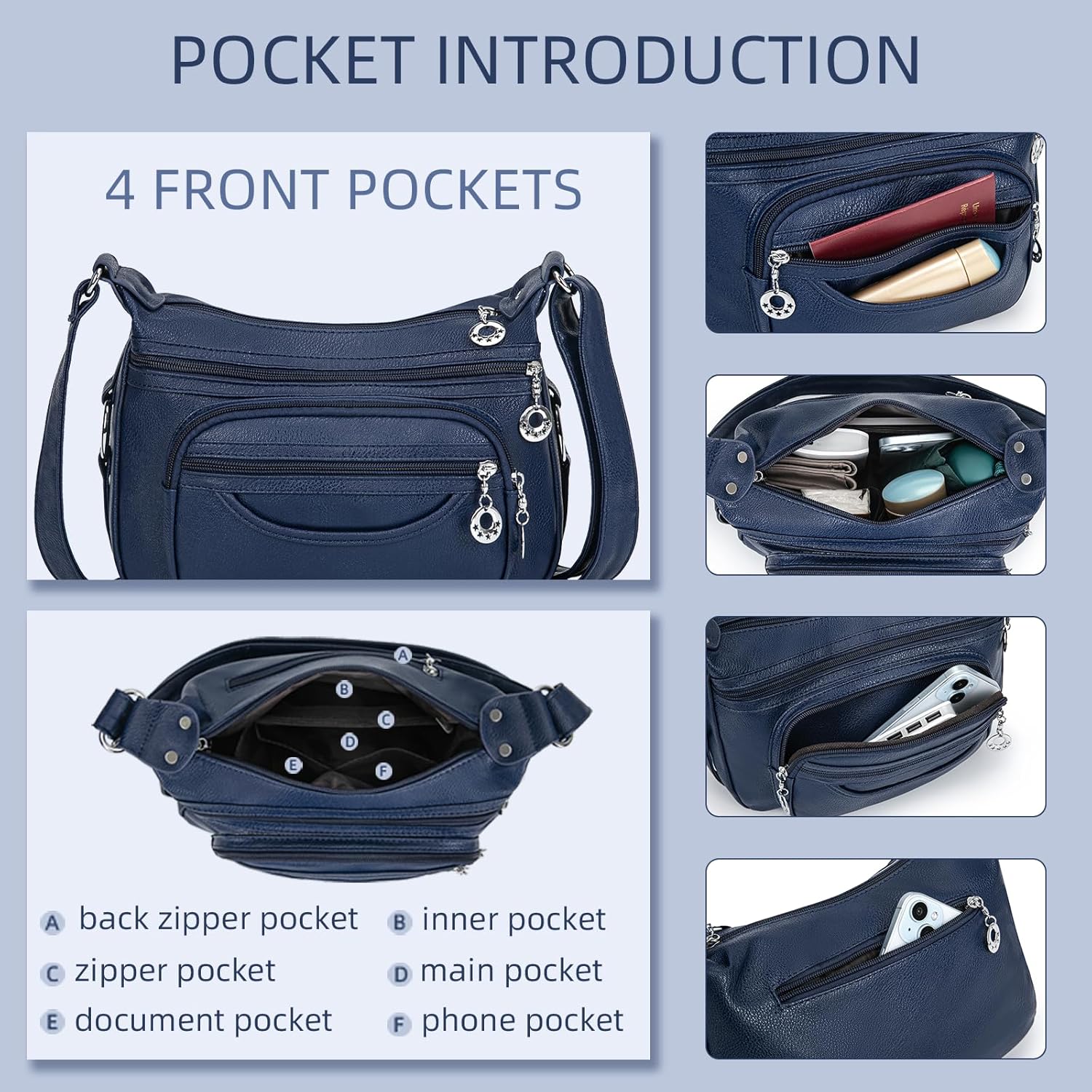 Crossbody Bag for Women Multi Pocket PU Leather Shoulder Handbag Large Capacity Lightweight Purse for Daily Use - Image 5