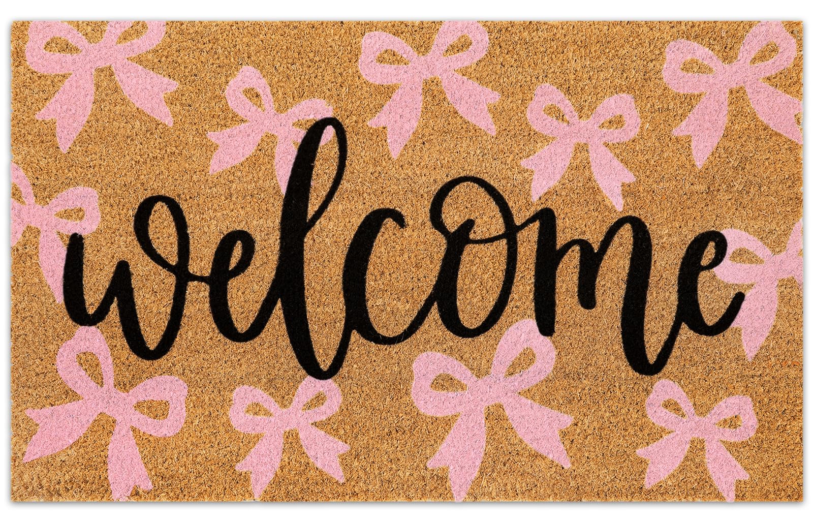 JarThenaAMCS Pink Bow Natural Coir Door Mat Cute Ribbon Bowknot Welcome Floor Mat Non-Slip Entrance Door Rugs for Indoor Outdoor Home Bathroom Decor,
