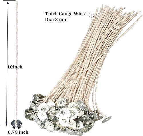 Miniatura 2 de MILIVIXAY 100 mechas de vela de soja de 10 pulgadas para hacer velas, recubiertas con cera de soja natural, bajo humo, hilos de algodón tejidos con