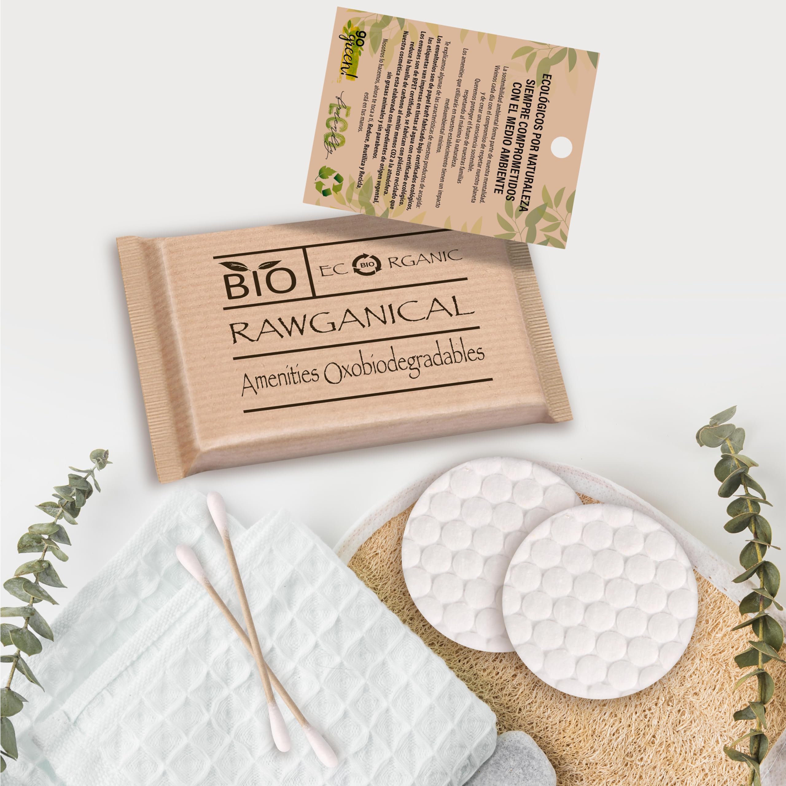Vanity 50 Sets mit 2 Wattestäbchen und 2 Scheiben für Hotels | Umweltfreundliches Kosmetikset einzeln verpackt | für Hotels, Reisen und Gäste | 50 Amenitiy Kits