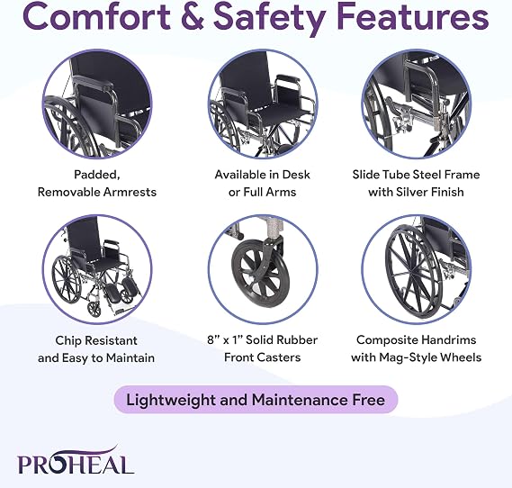 24 Reclining Wheelchair with Elevating Legrests, Headrest Support, Removable Full Arms, and Rear Anti Tippers - Black - Nylon - 450LB Capacity - Chariot-RC Wheelchair