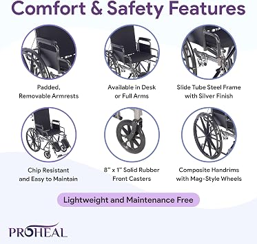 24 Reclining Wheelchair with Elevating Legrests, Headrest Support, Removable Full Arms, and Rear Anti Tippers - Black - Nylon - 450LB Capacity - Chariot-RC Wheelchair