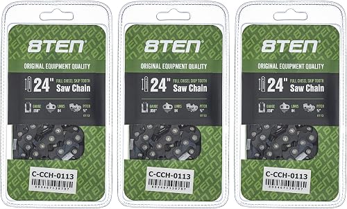 8TEN Full Chisel Skip Tooth Chainsaw Chain 24 Inch .058 3/8 84DL For Husqvarna 455 Rancher 372XP Jonsered 2065 (3 Pack)