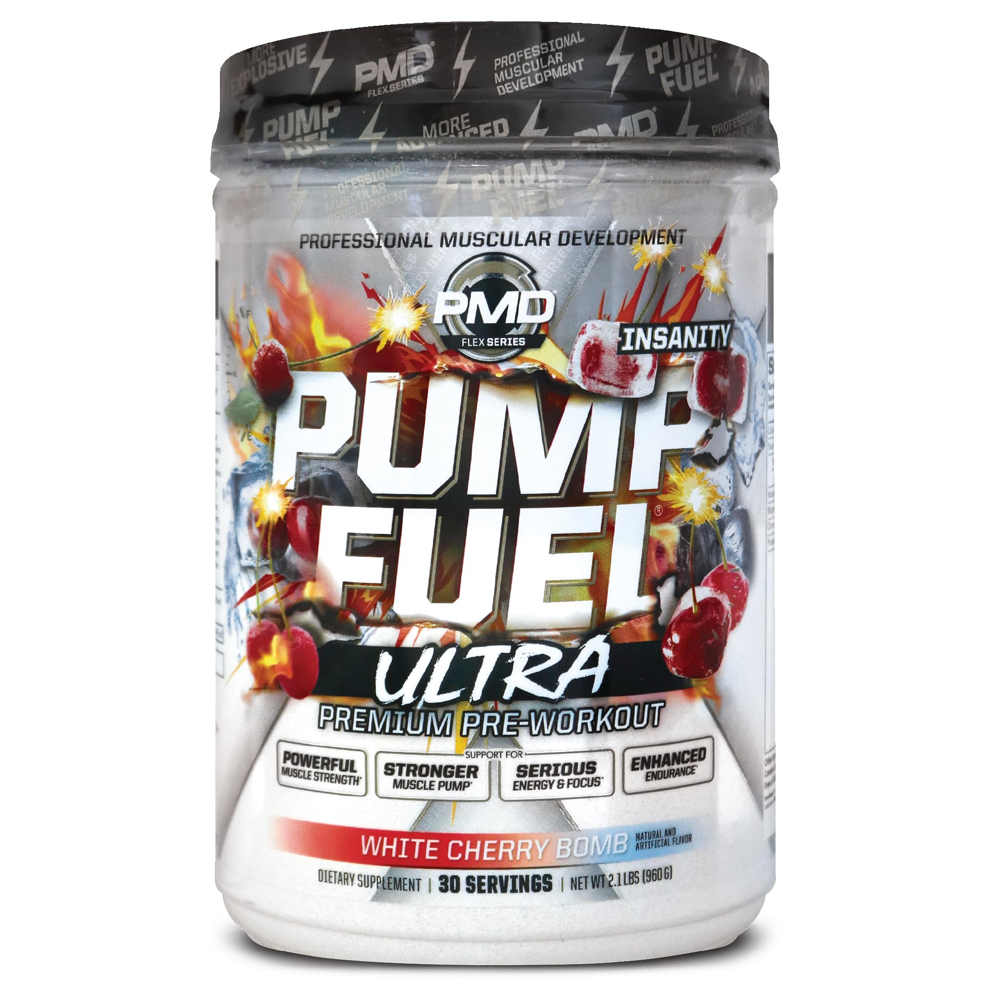Sports Pump Fuel Ultra Insanity - Premium Pre Workout Powder & Muscle Pump, Greater Focus, Endurance & Recovery, Premium Creatine, Arginine & Beta Alanine - Cherry Bombsicle (30 Servings)