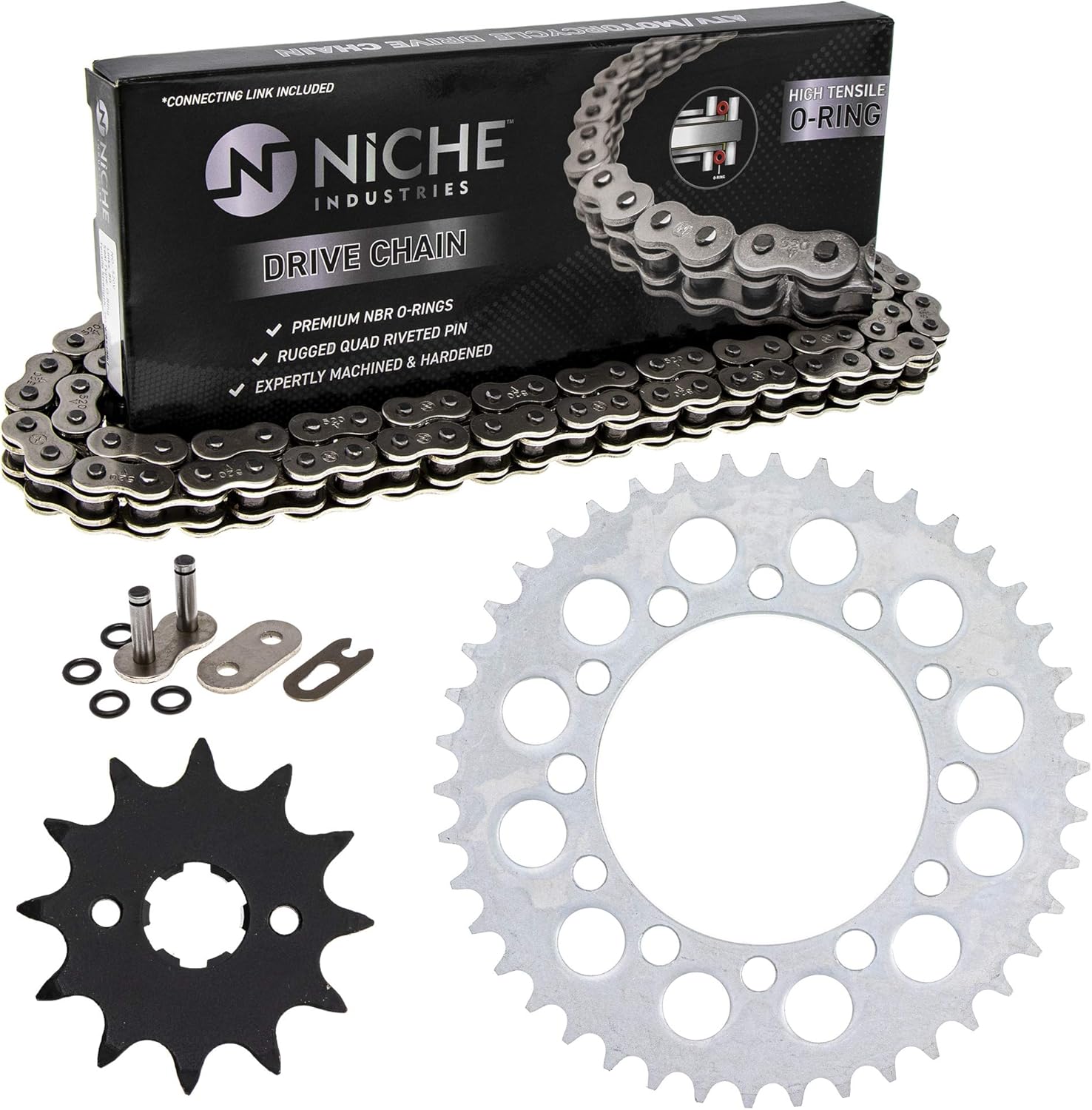 NICHE Drive Sprocket Chain Combo for Honda TRX200 TRX200D Front 12 Rear 42 Tooth 520V O-Ring 88 Links
