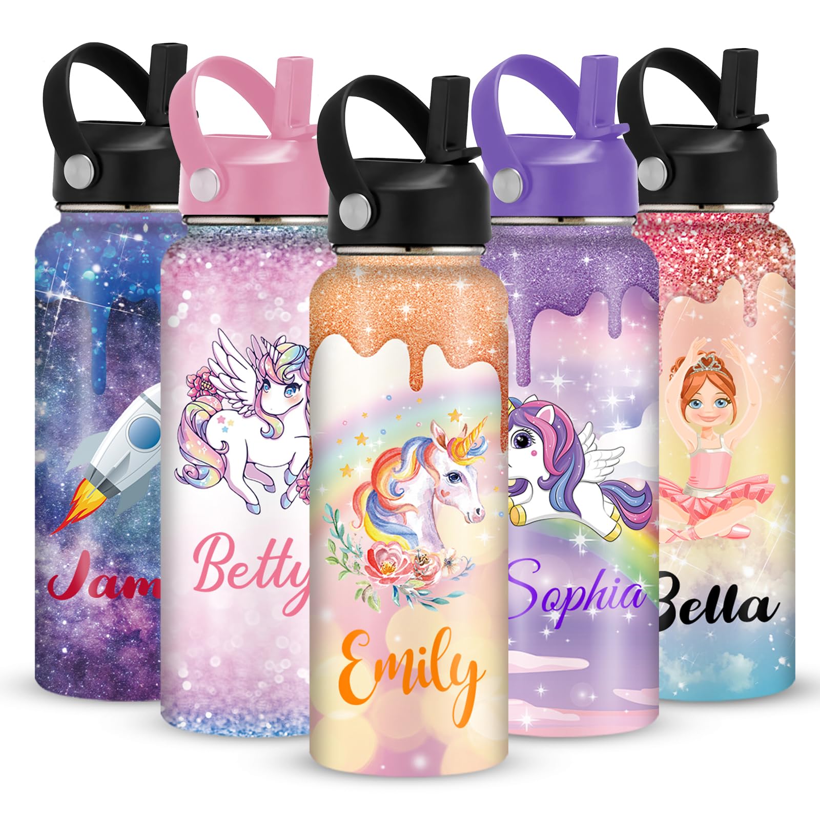 Custom Personalized Water Bottles for Kids Toddler Adult Customizable Name Customized Print Stainless Steel Water Bottle Cups Gifts for Girls Boys Men Women