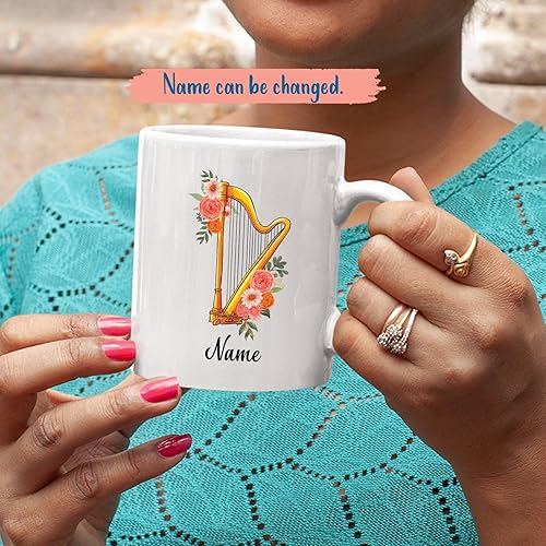 Miniatura 2 de Taza de cerámica personalizada de arpa, regalo de taza de arpista, taza de instrumentos musicales, taza de café de arpa con nombre personalizado,