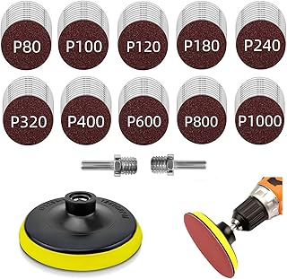 5 inch Sanding Discs Hook and Loop with 100PCS 5 inch Sanding Discs Sandpaper, Angle Grinder Attachments with [2PCS] 5/8-11 Threads 80 100 120 180 240 320 400 600 800 1000 Grits Sandpaper
