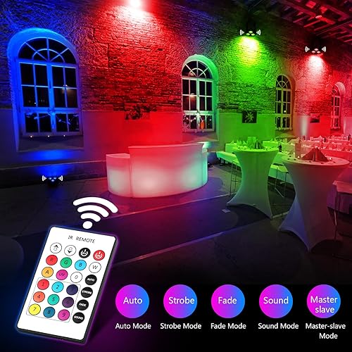 Vista 3 de RGBW 4 en 1 - Luces de escenario recargables con batería por control remoto y DMX para Navidad, DJ, espectáculo en vivo, boda, fiesta, evento