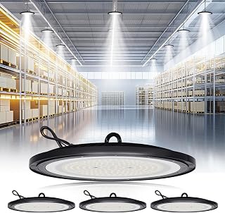 Advwin High Bay Lights 6500K 21000LM, LED Shop Light Lamp 4 Pack with Hook/Chain, IP 65 Waterproof, for Factory Warehouse Workshop Factory Store Garage Gym Industrial Shed