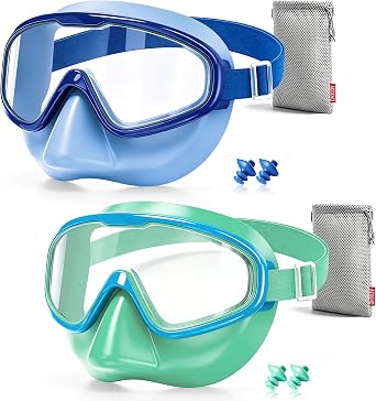Aegend Swim Goggles with Nose Cover,No Hair Pull,UV Protection Wide View Fabric Swimming Goggles for 3-14 Kids Youth Adult