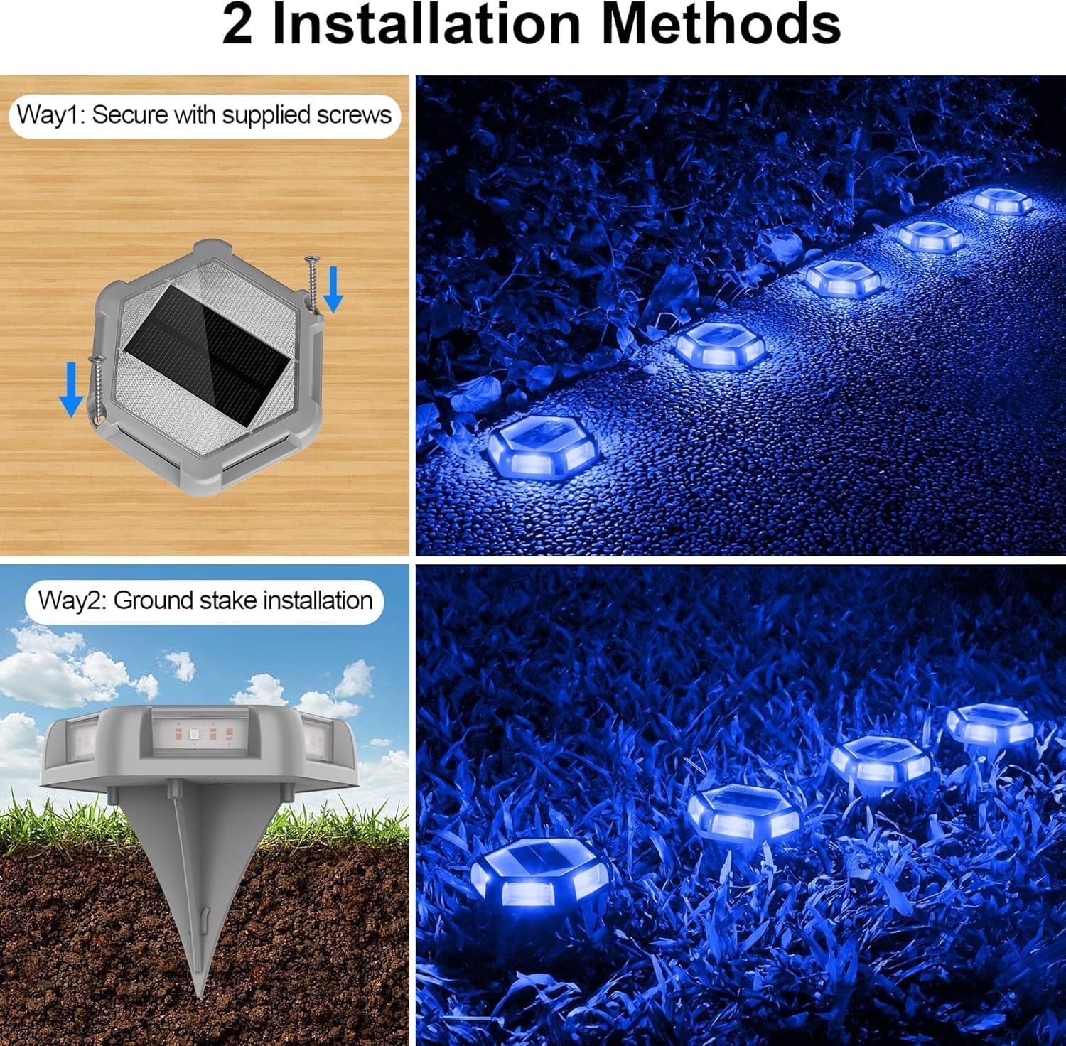 Solar Deck Lights Driveway Dock Lights 4 Pack, Waterproof Outdoor Solar Powered LED Driveway Marker Light Aluminum Warning Step Light for Sidewalk, Garden Pathway, Walkway, Yard, Marine (Blue)