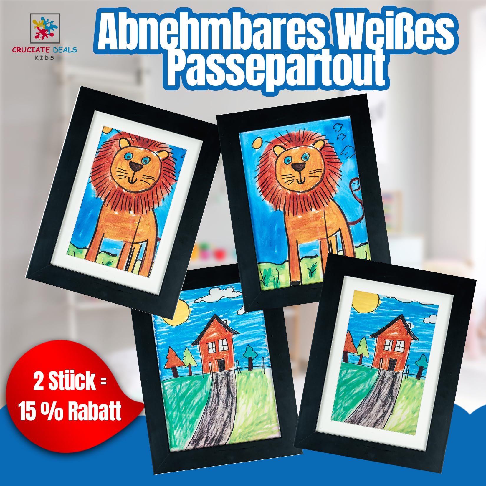 Bilderrahmen aus hochwertigem Holz für kinderzeichnungen A4 - Aufklappbar wechselbilderrahmen - mit Malbuch von Tieren (Schwarz)